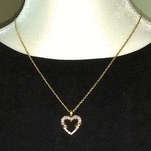 19" Long Vintage Costume Rhinestone Heart Necklace